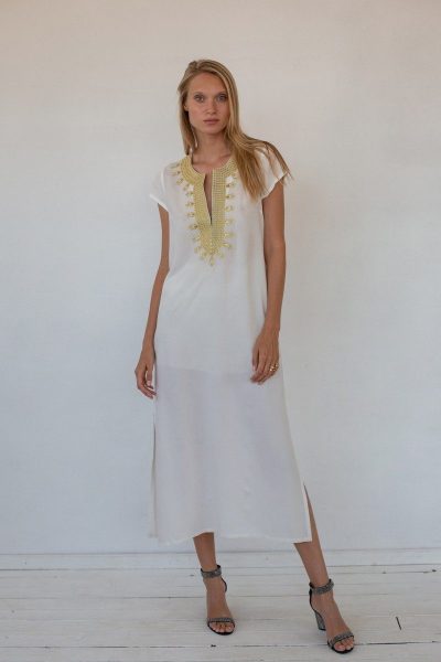San Tropez Maxi Kaftan White Gold