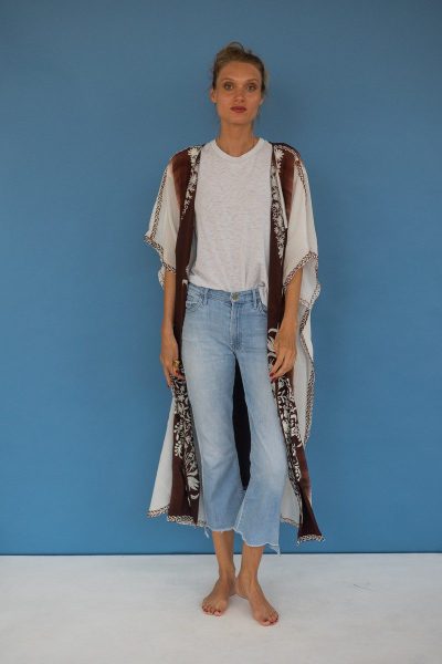 Silk Embroidery Kimono Brown