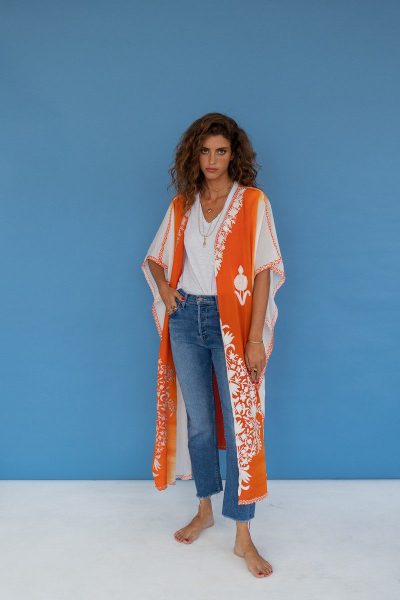 Silk Embroidery Kimono Orange