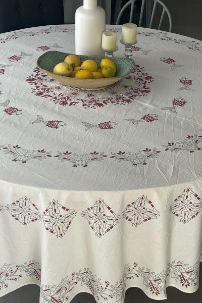 Round Tablecloth Greek Red (2.5 m)
