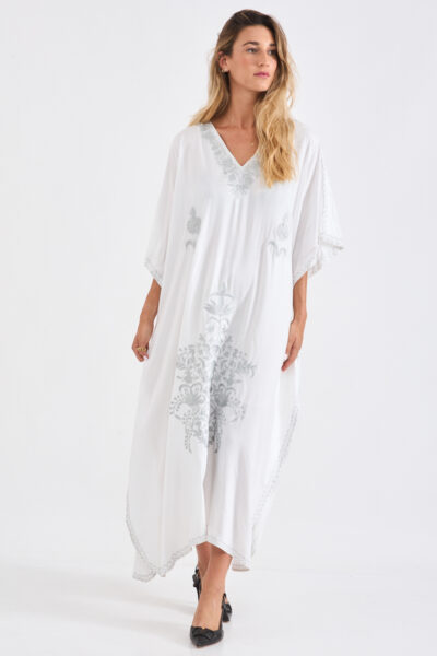 Kashmir Cotton Butterfly Kaftan Silver