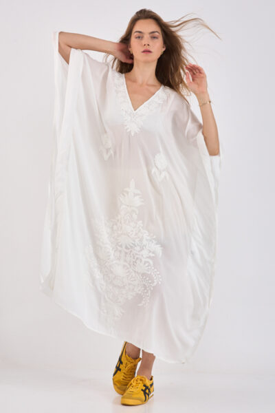 Kashmir Cotton Butterfly Kaftan White
