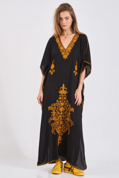 Kashmir Cotton Butterfly Kaftan Black&Gold