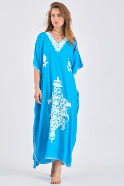 Kashmir Cotton Butterfly Kaftan Turquoise