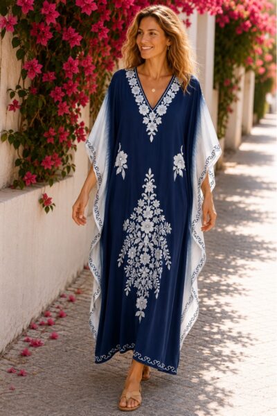 Kashmir Silk Butterfly Kaftan Blue