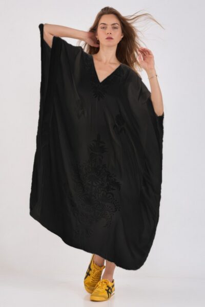 Kashmir Cotton Butterfly Black Kaftan