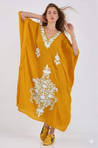 Kashmir Cotton Butterfly Mustard Kaftan