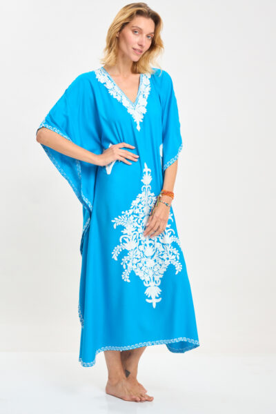 Kashmir Cotton Butterfly Kaftan Turquoise