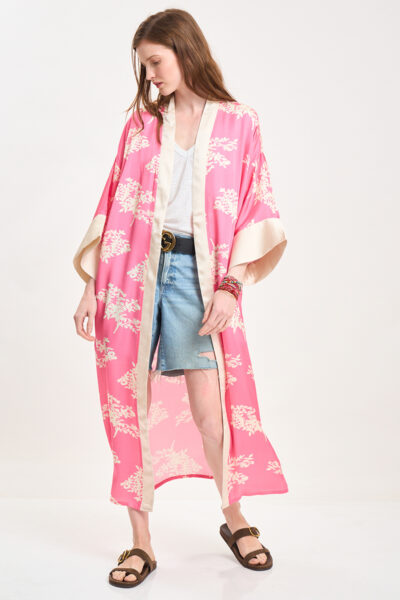 Long Satin Kimono Pink