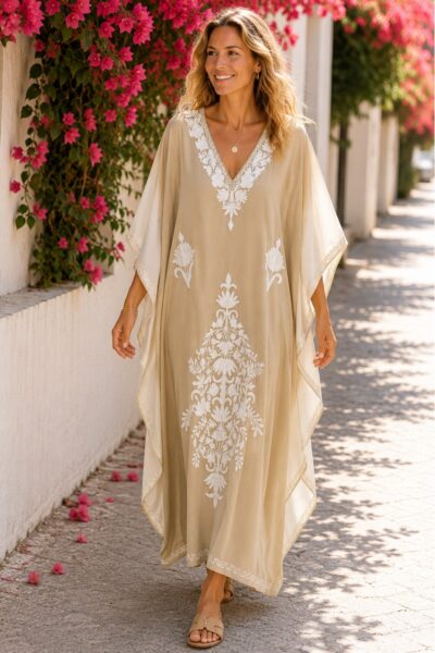 Kashmir Silk Butterfly Kaftan Coffee