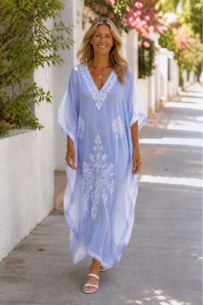 Kashmir Silk Butterfly Kaftan light blue